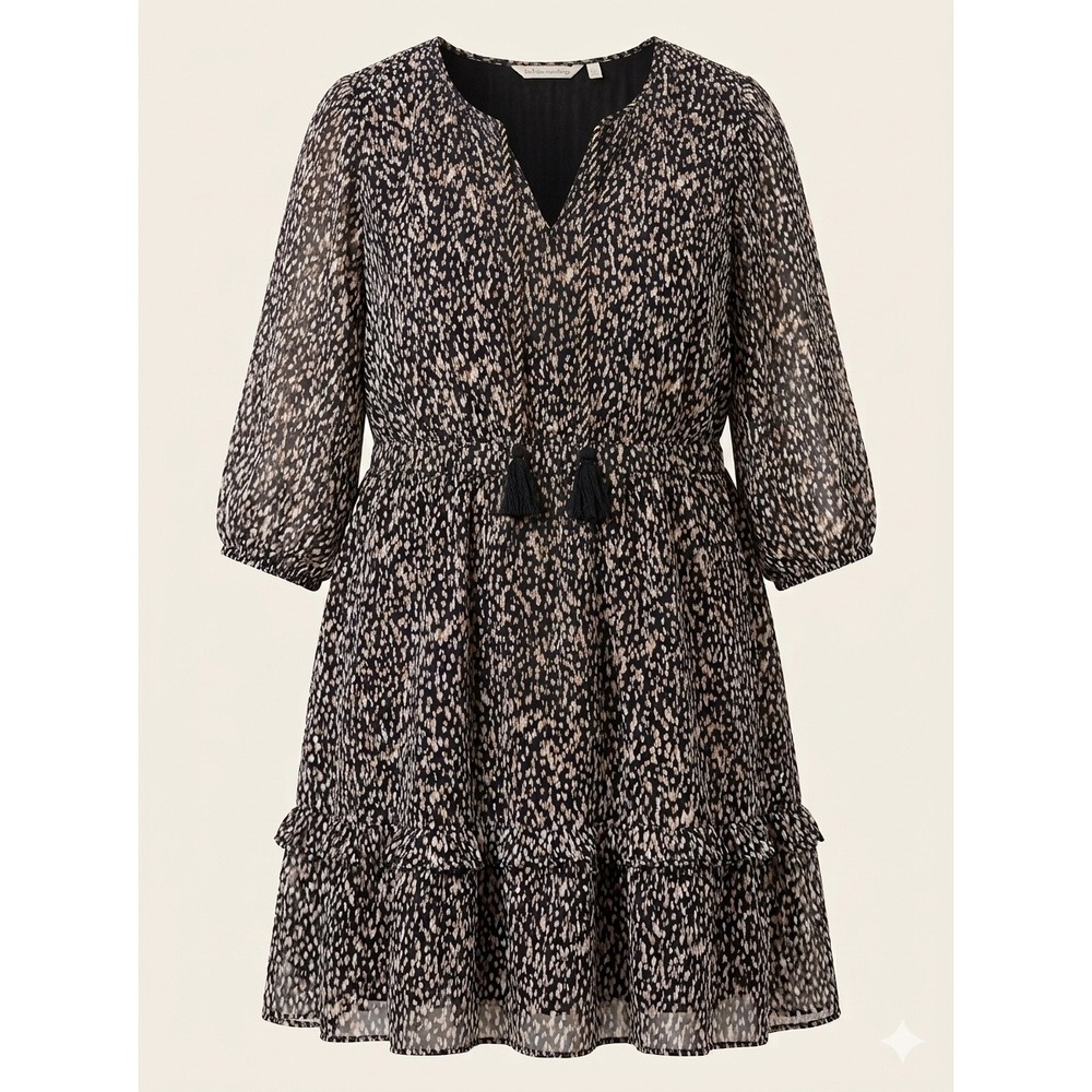 Soft Surroundings Hazel‎ Dress Black Tan Print Tiered Flowy 1X NEW Chic Casual